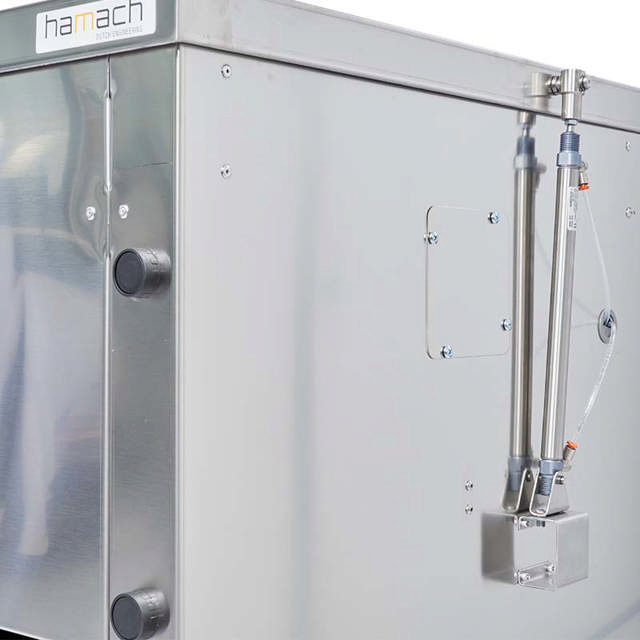 Egouttoir double en inox à ouverture pneumatique